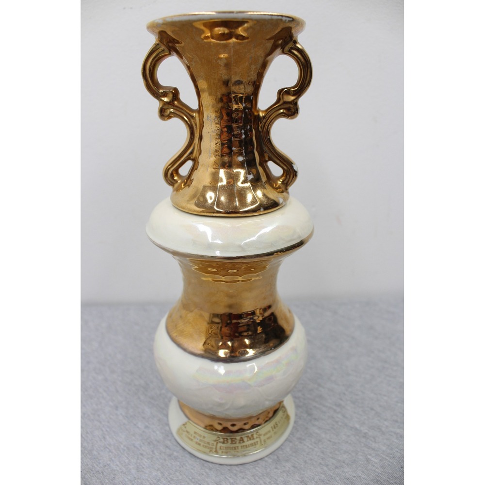 Jim Beam Decanter  Gold White 145 Month Aged Bourbon Whiskey Urn Vintage